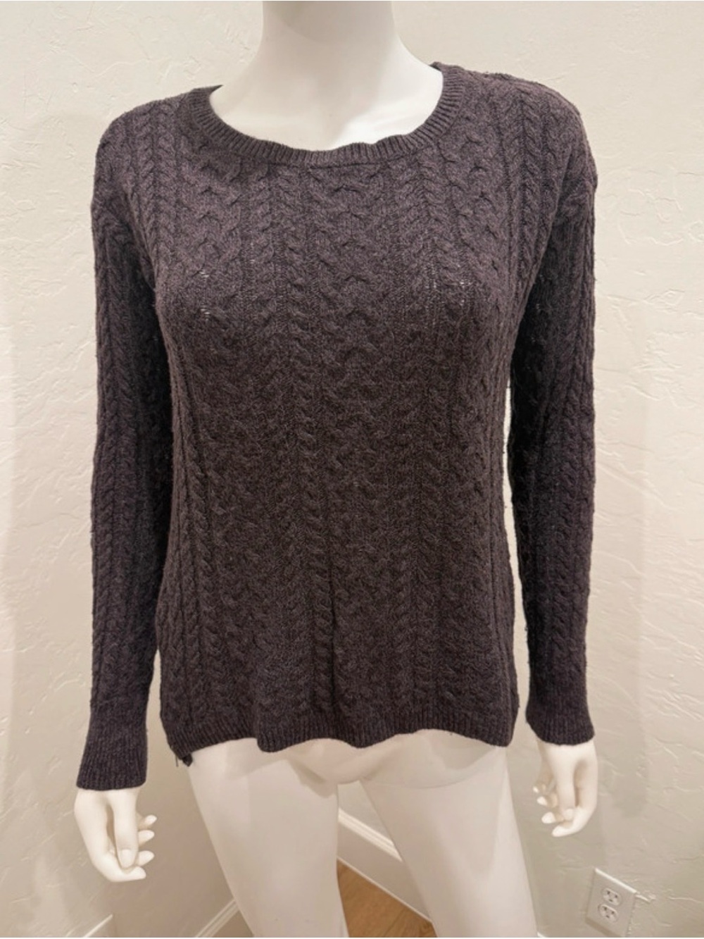 American Eagle Outfitters Purple Cable Knit Crewneck Sweater